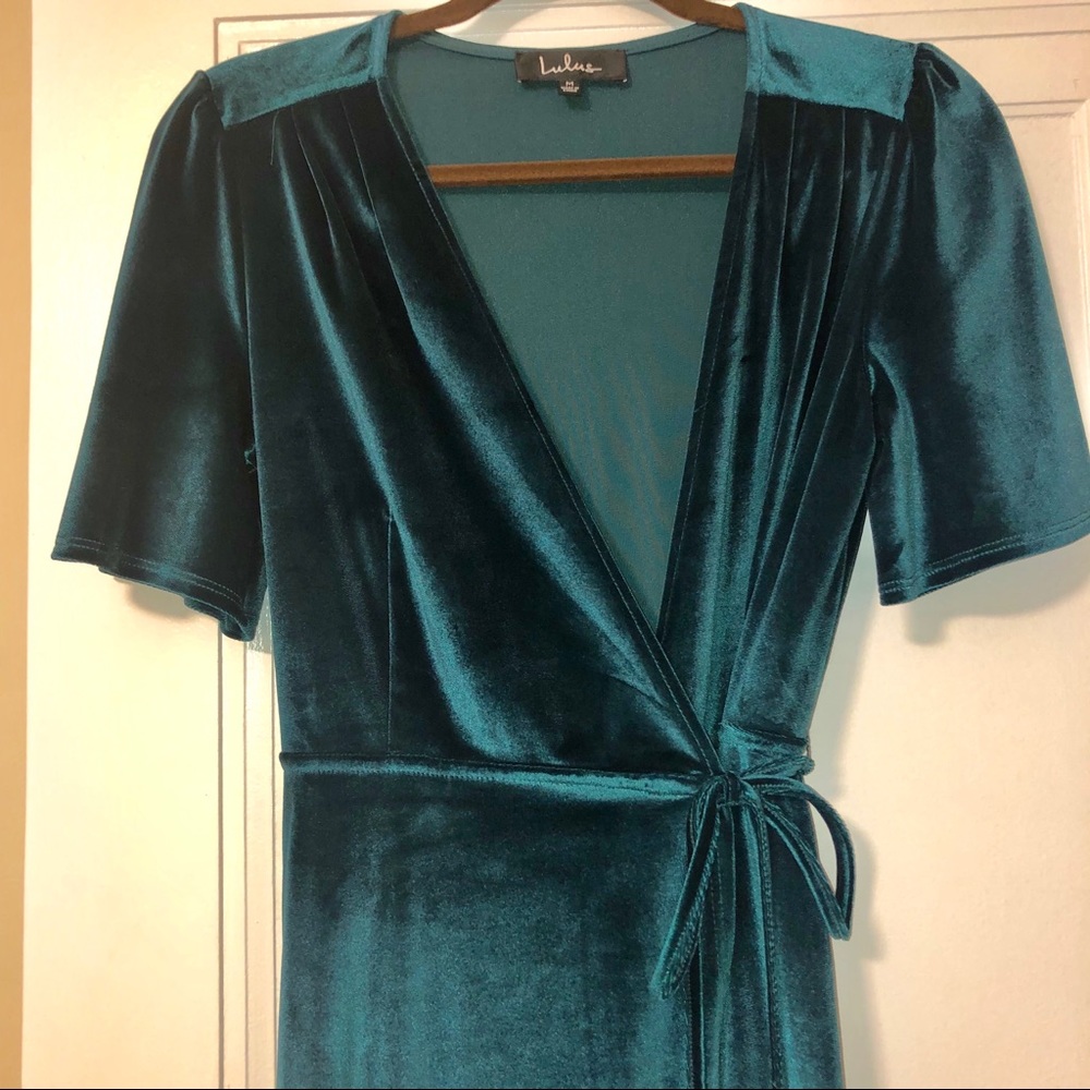 Emerald Green Velvet Wrap Dress
